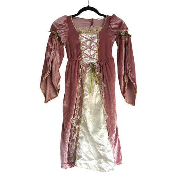 Girls Pink Velvet Medieval Princess Dress Halloween Costume Size 5/6 Lace Satin - Picture 1 of 5
